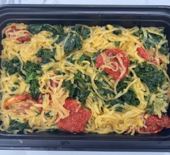 Roasted Garlic Spaghetti Squash, Sun Dried Tomatoes & Kale